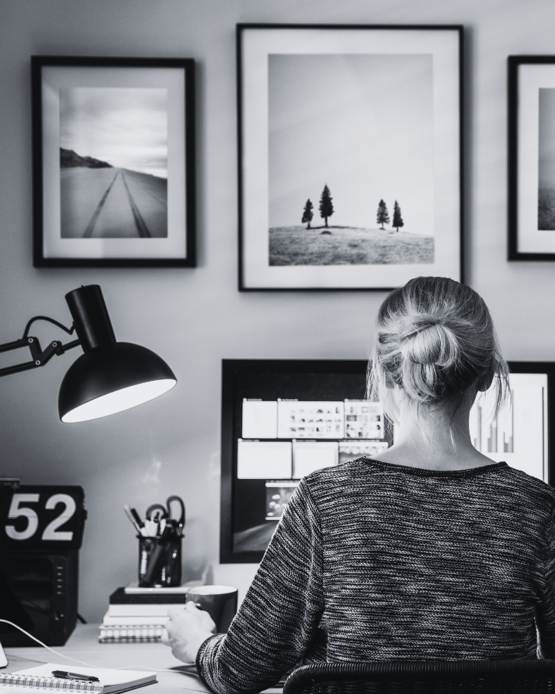 Working at computer on digital marketing